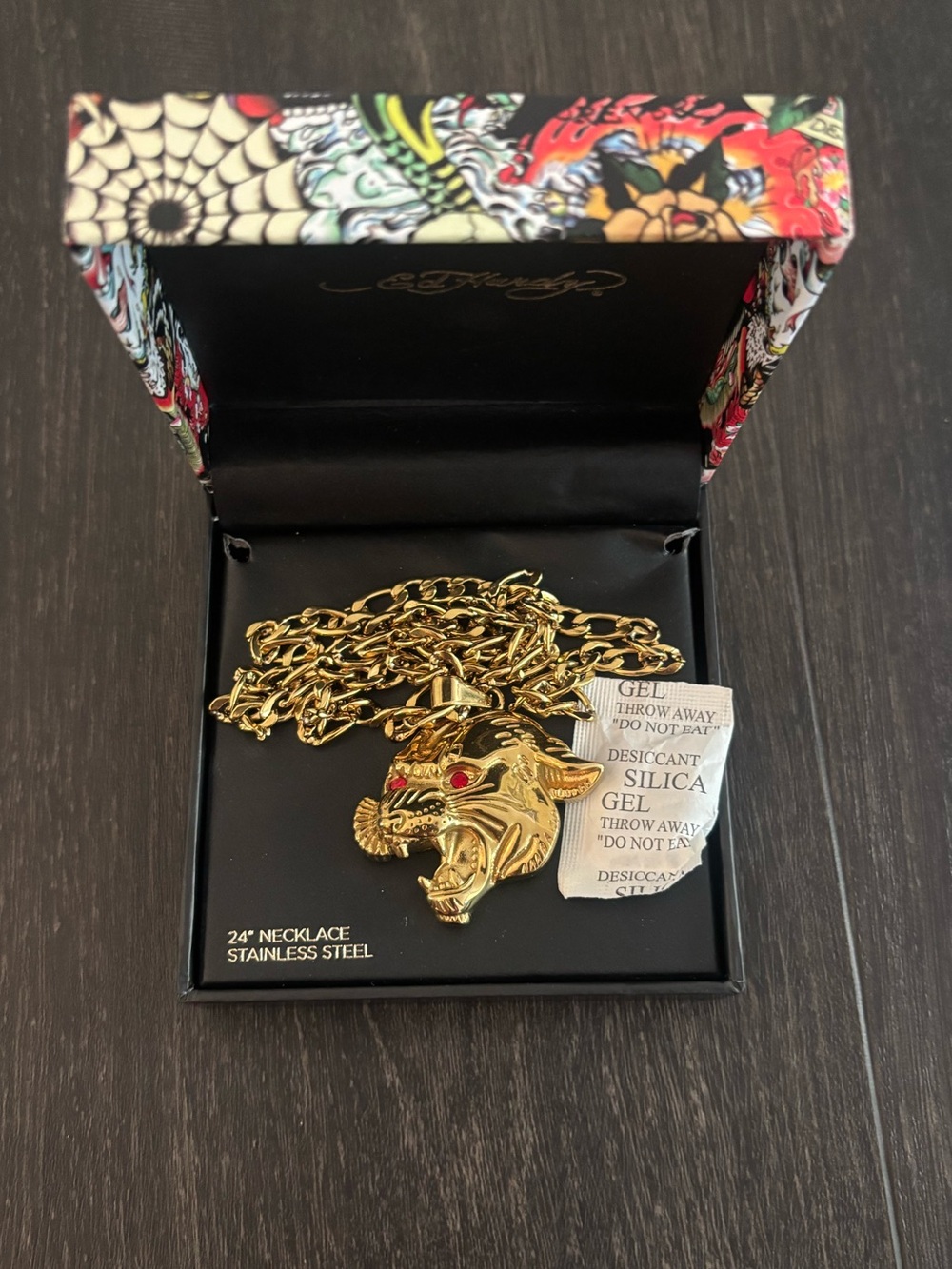 Y2K Ed Hardy 24in Tiger Head Stainless Steel Necklace Chain
